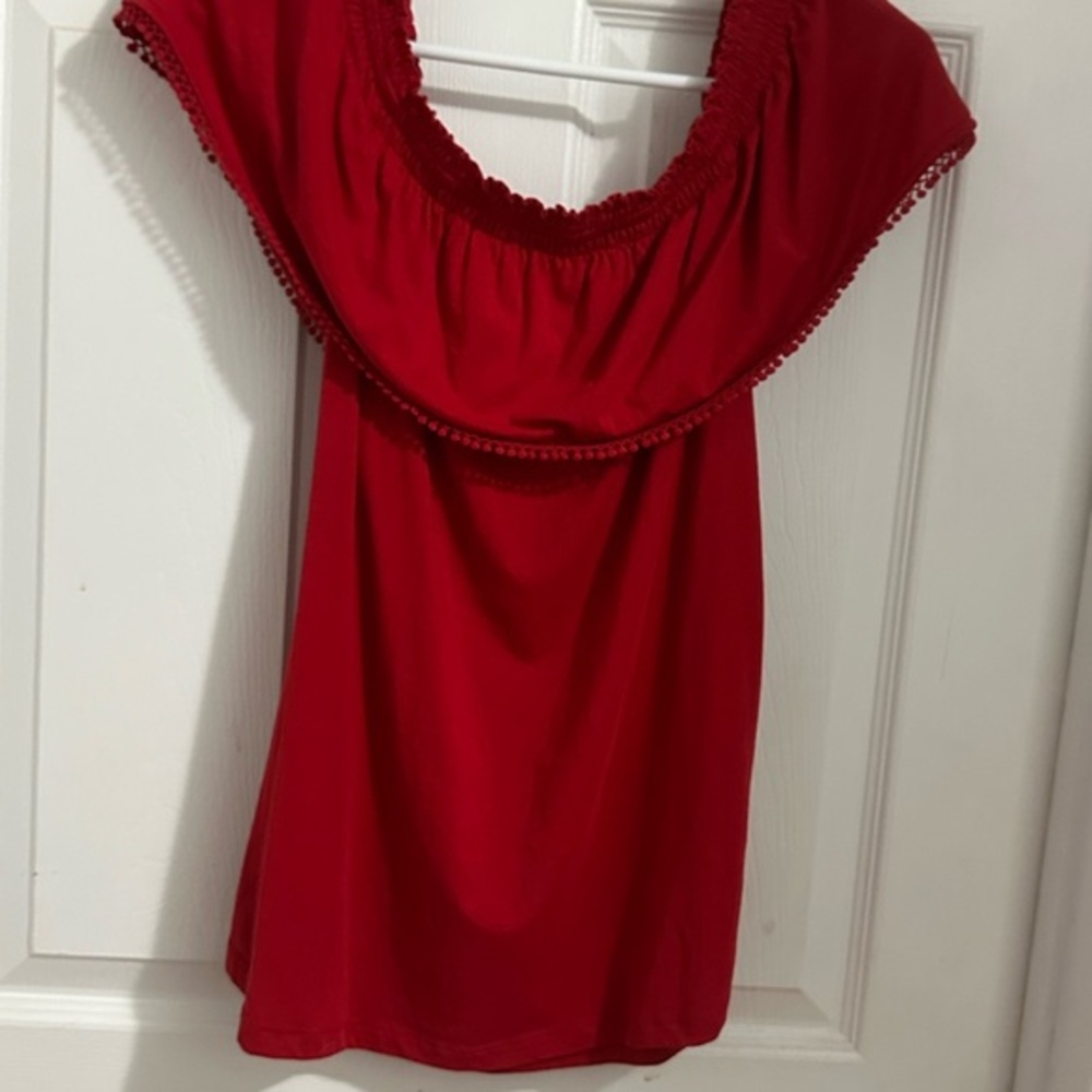 Lauren Ralph Lauren Red Women's Top Size Medium #100% Cotton #Sleeve #Old Money